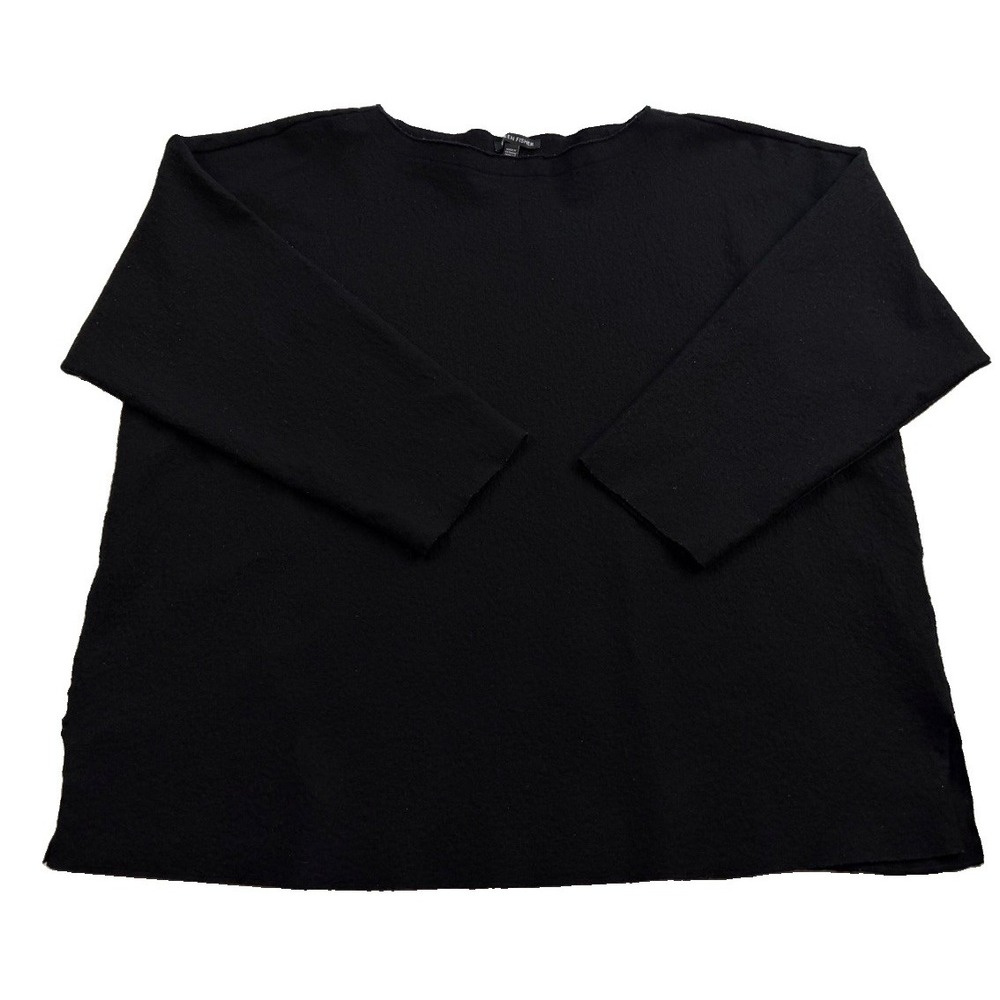 Eileen Fisher 2X Black Felted Wool Boxy Tunic Top Lagenlook Oversized